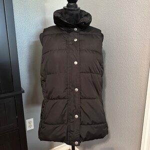 Old Navy Puffer Vest Womens L Tall Black Quilted Zip Snap Preppy Minimalist